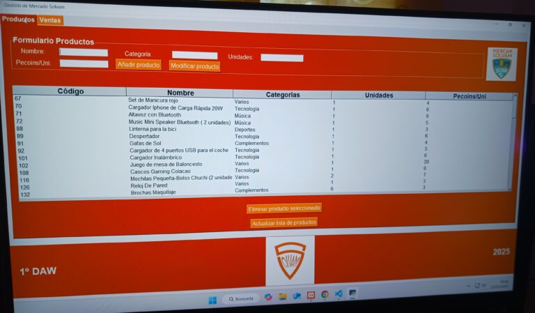 Aplicación de escritorio Mercado Solvam: CRUD de productos con base de datos, desarrollada en Python con Tkinter